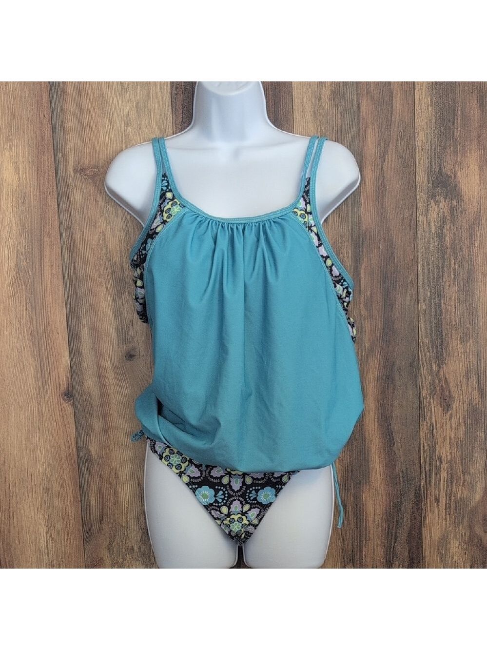 Aqua/Floral Tankini Bikini Set 3X                          728Q